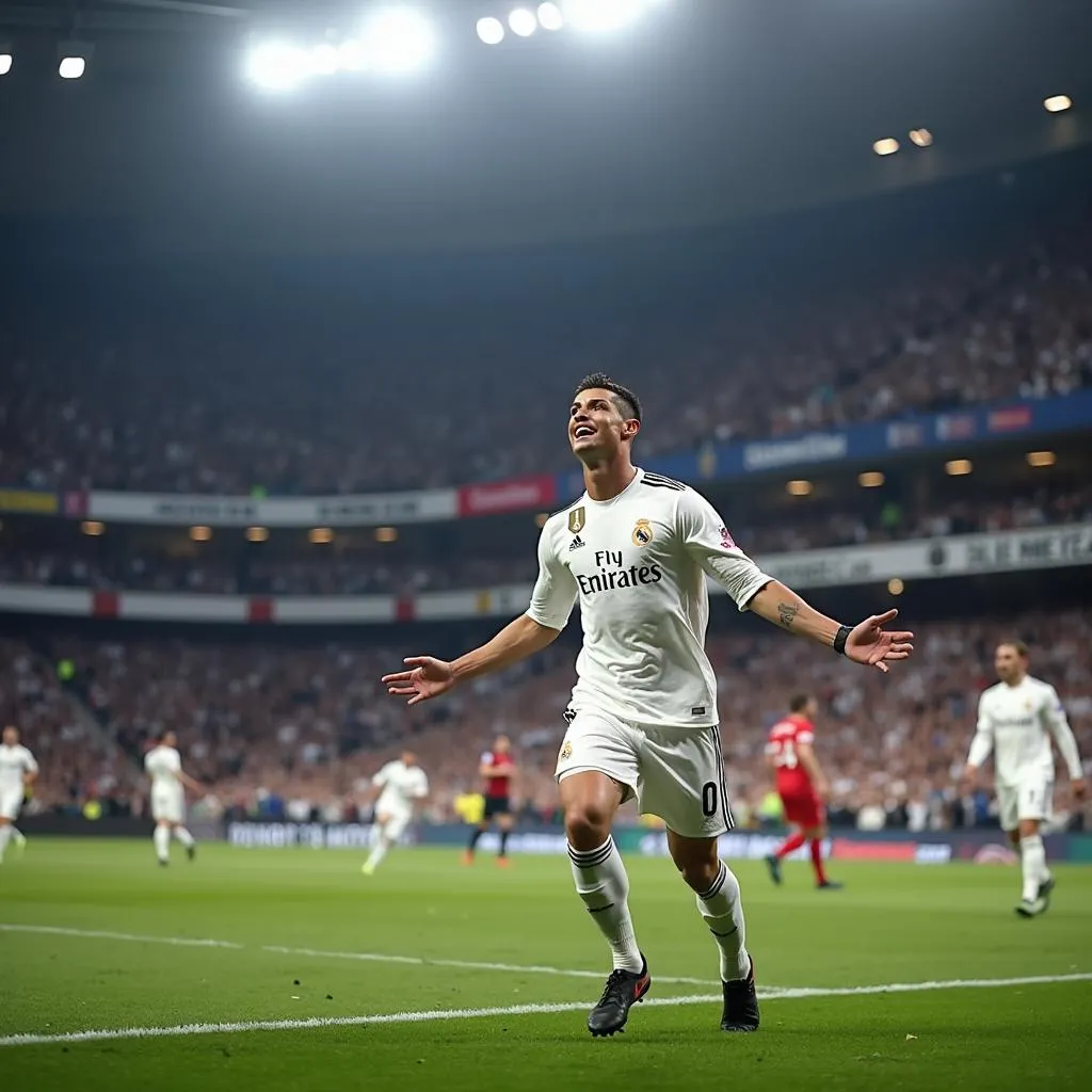 Ronaldo ăn mừng bàn thắng tại Bernabéu