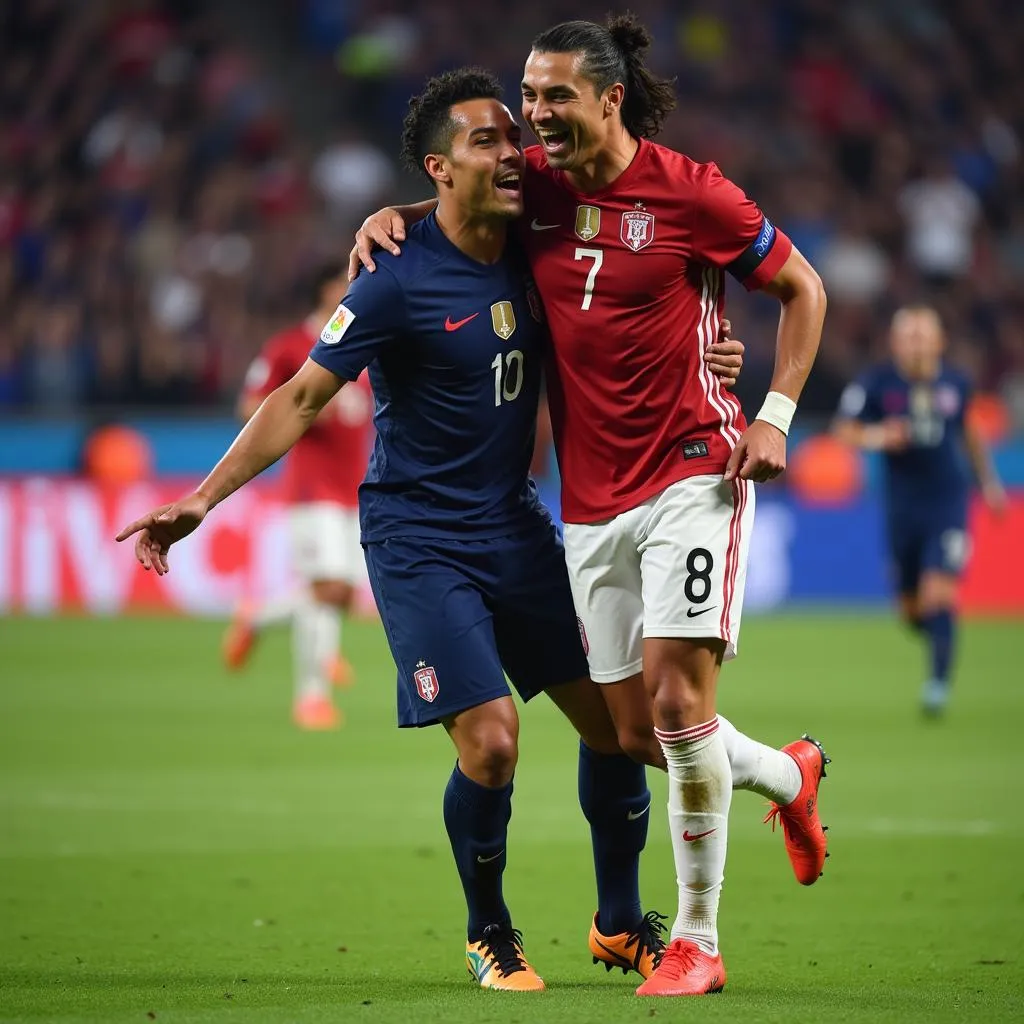 Ronaldo and Cavani Celebrate a Goal Together