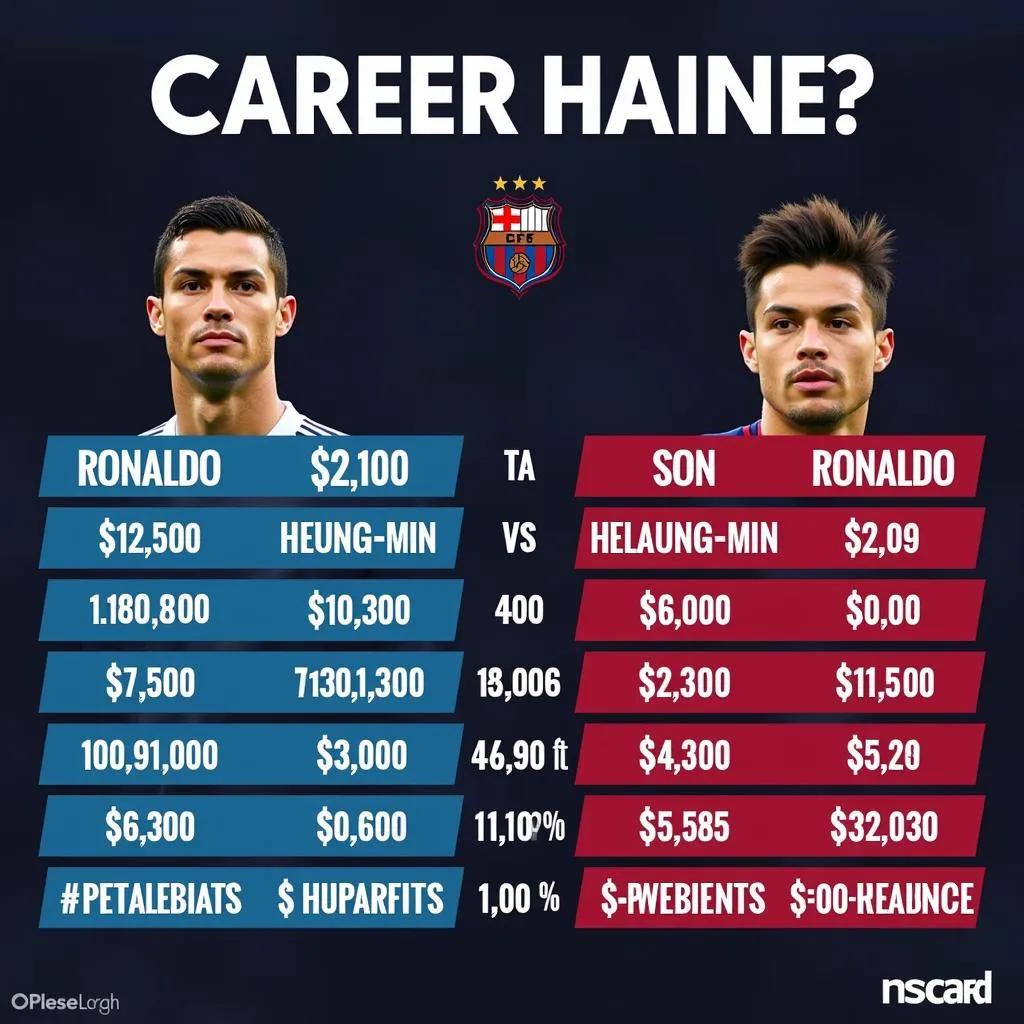 A comparison of Cristiano Ronaldo and Son Heung-min's career stats, showing their remarkable achievements 