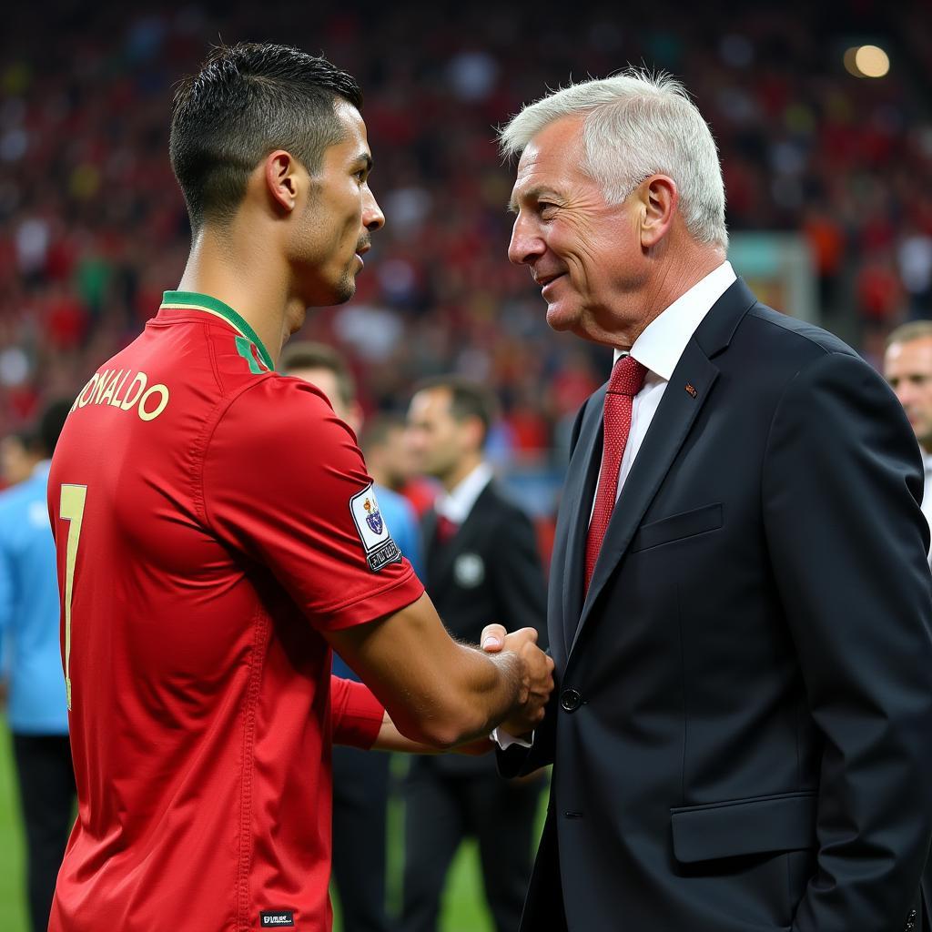 Ronaldo bắt tay Sir Alex Ferguson tại Euro 2016