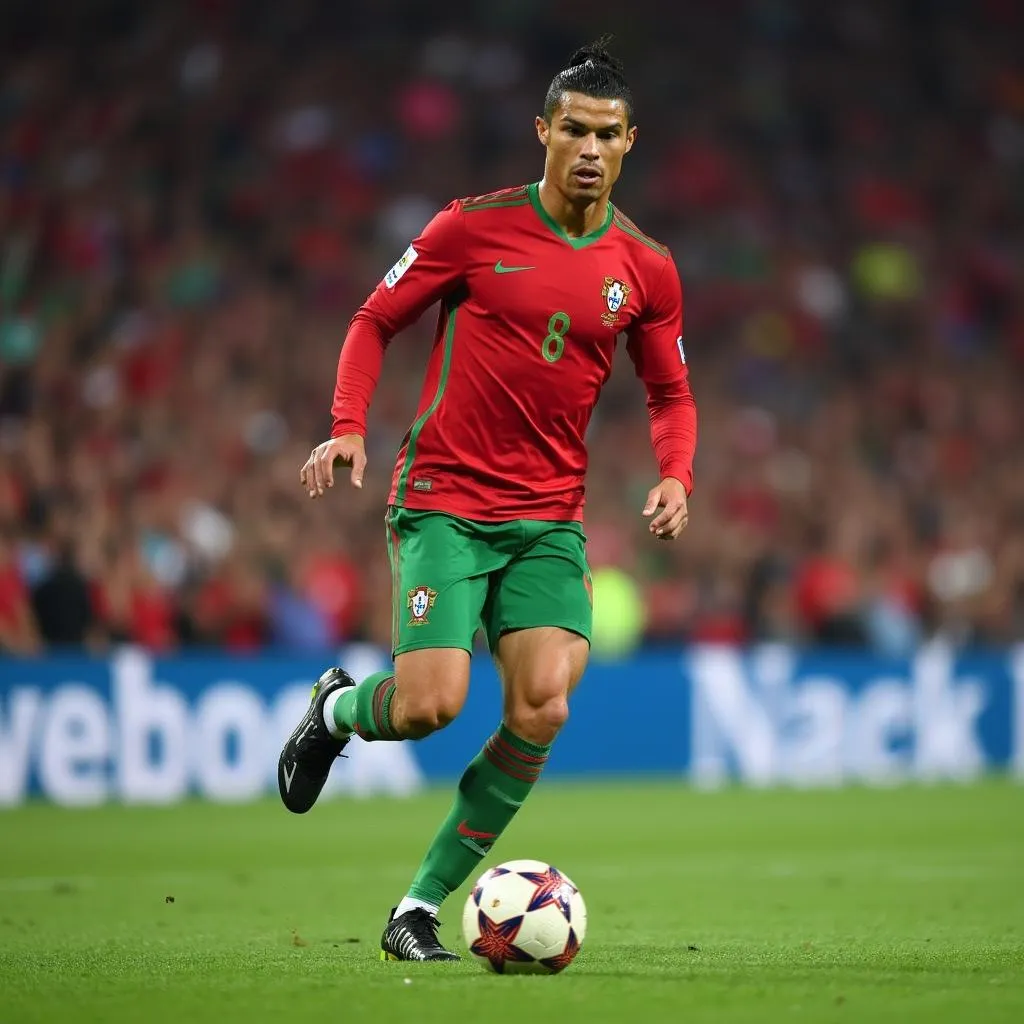 Ronaldo thể hiện kỹ thuật điêu luyện trong màu áo Bồ Đào Nha