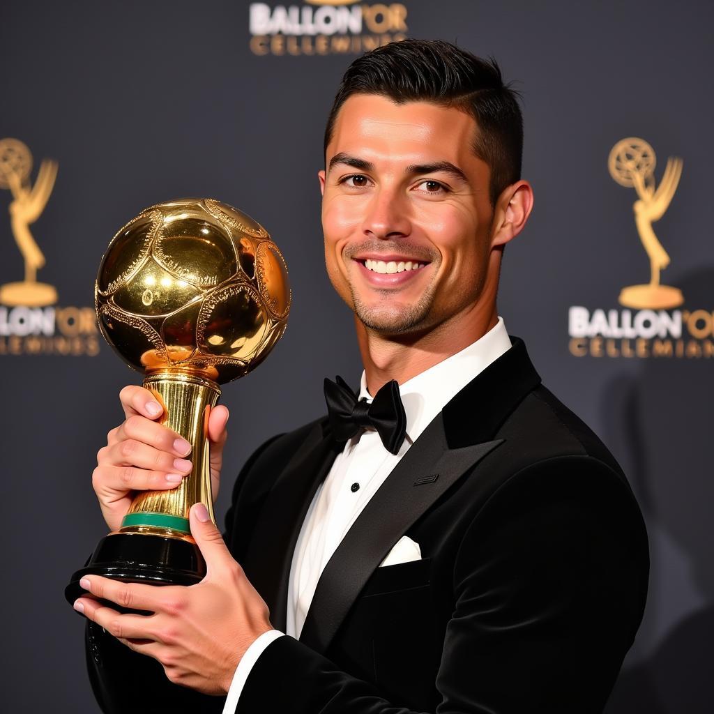 Ronaldo tự hào khoe chiếc cúp Quả Bóng Vàng 2018