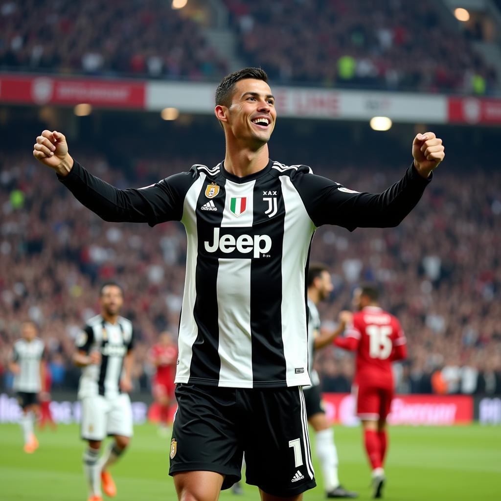 Ronaldo ăn mừng bàn thắng trong màu áo Juventus năm 2020