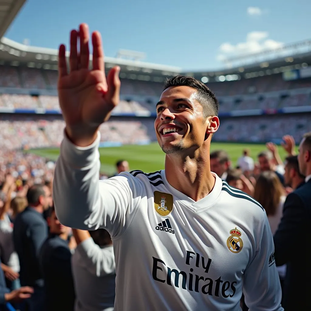 Ronaldo chào người hâm mộ tại Bernabéu