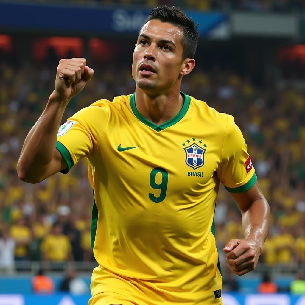 Ronaldo de Lima celebrating a goal while wearing the number 9 jersey