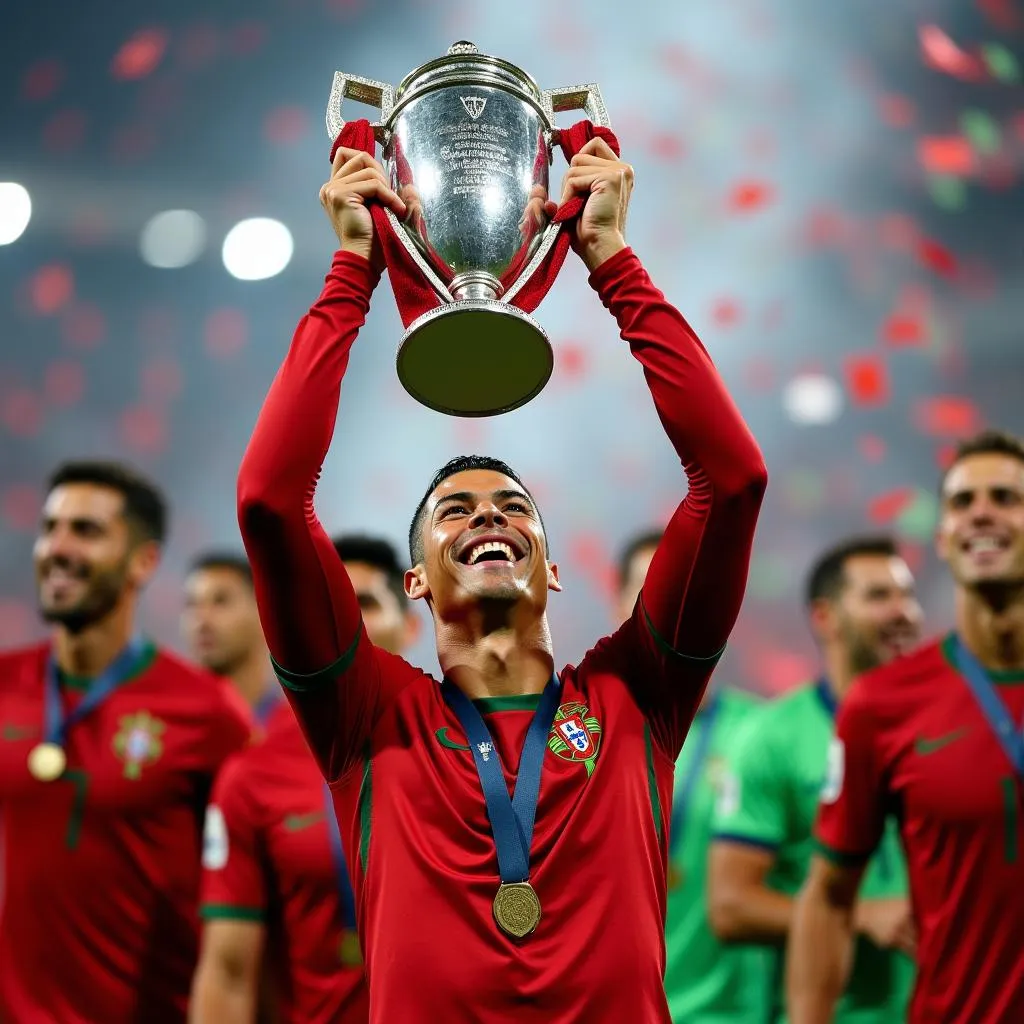 Cristiano Ronaldo nâng cao cúp vô địch Euro 2016