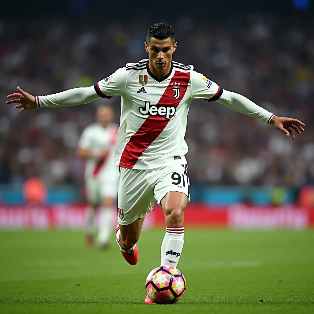 Cristiano Ronaldo prepares to take a free kick during a Juventus match in 2019