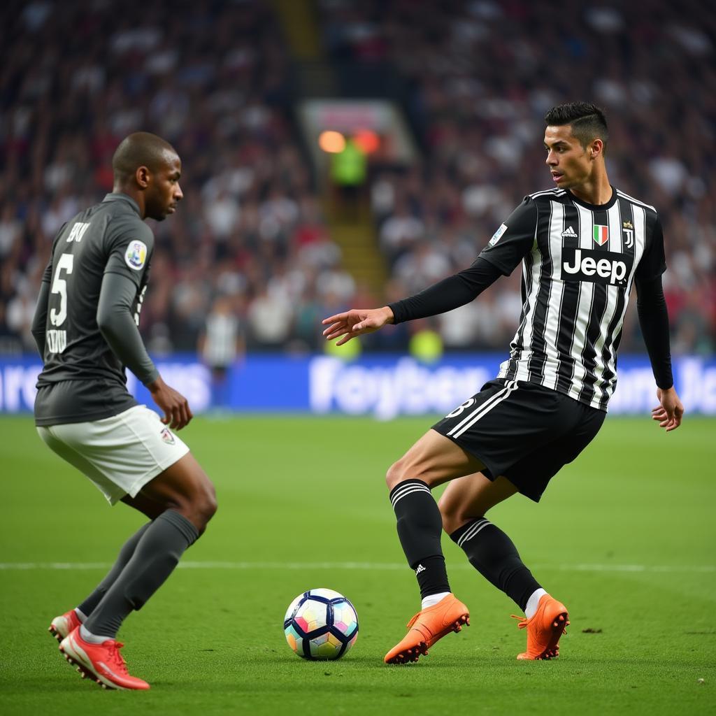 Ronaldo thực hiện cú sút phạt trong màu áo Juventus năm 2020