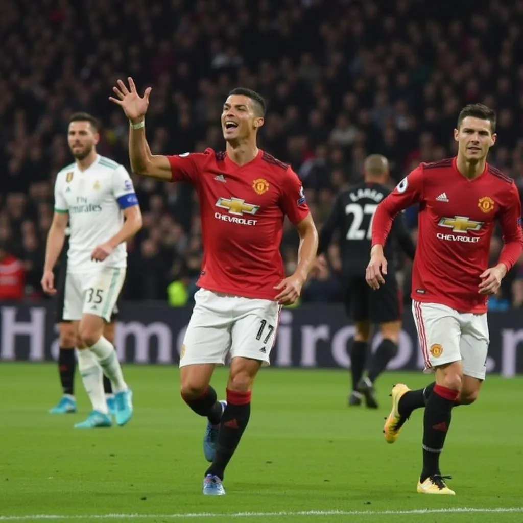 Ronaldo ghi bàn vào lưới Manchester United