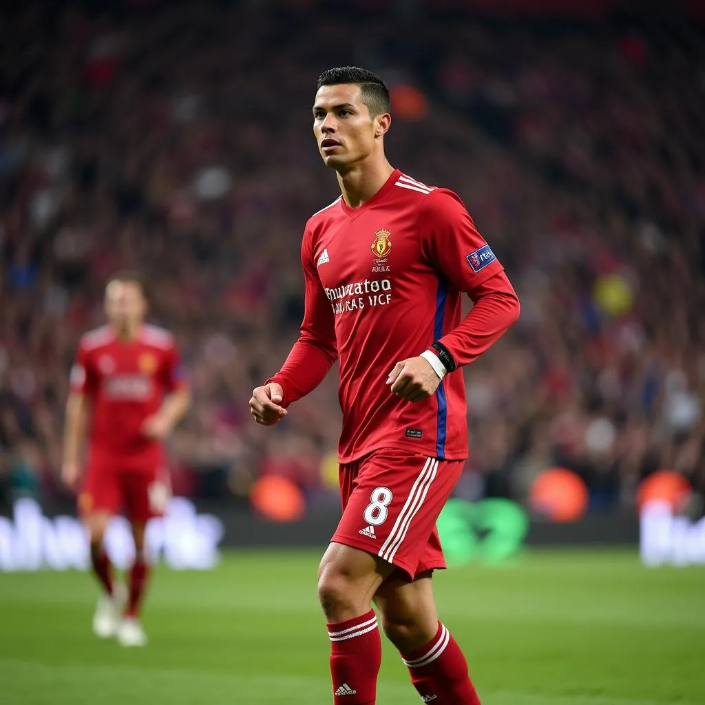 Gương mặt Ronaldo với ánh mắt quyết đoán trên sân cỏ