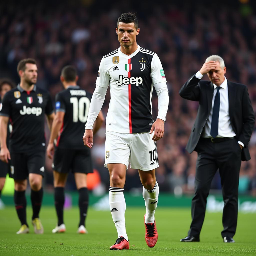 Ronaldo rời sân sau khi nhận thẻ đỏ trong màu áo Juventus