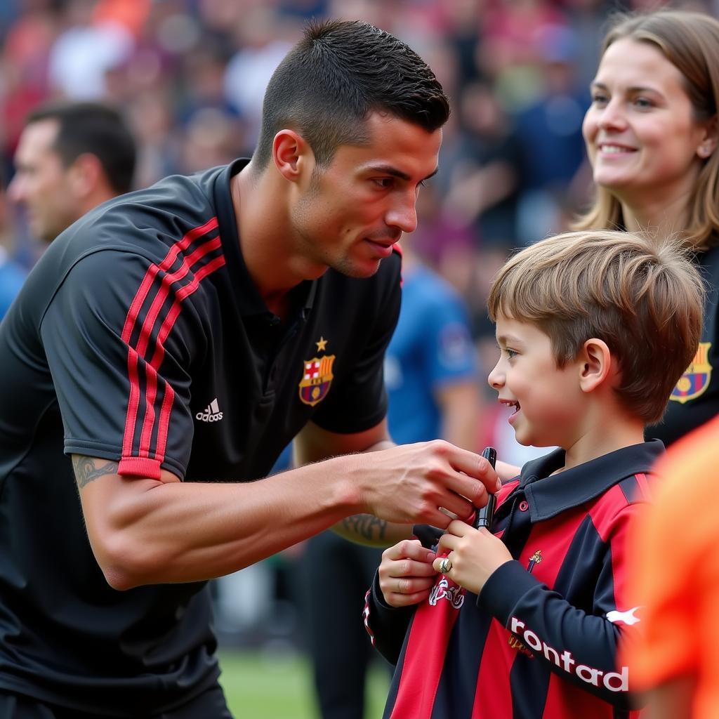 Ronaldo ký tặng áo cho fan hâm mộ