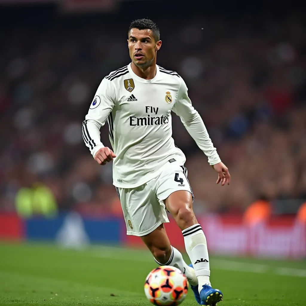 Ronaldo mặc quần short trên sân cỏ