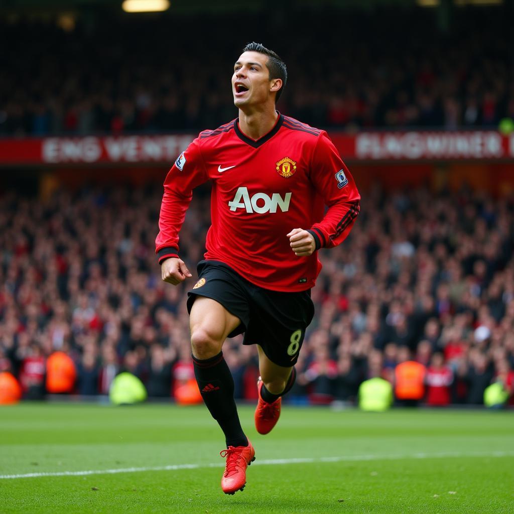 Ronaldo celebrating a goal for Manchester United in the 2009 Premier League season