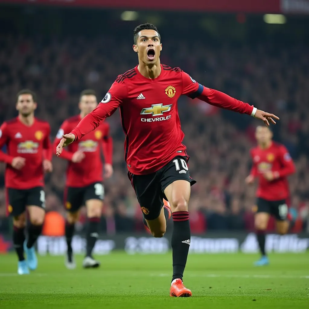 Cristiano Ronaldo trong màu áo Manchester United