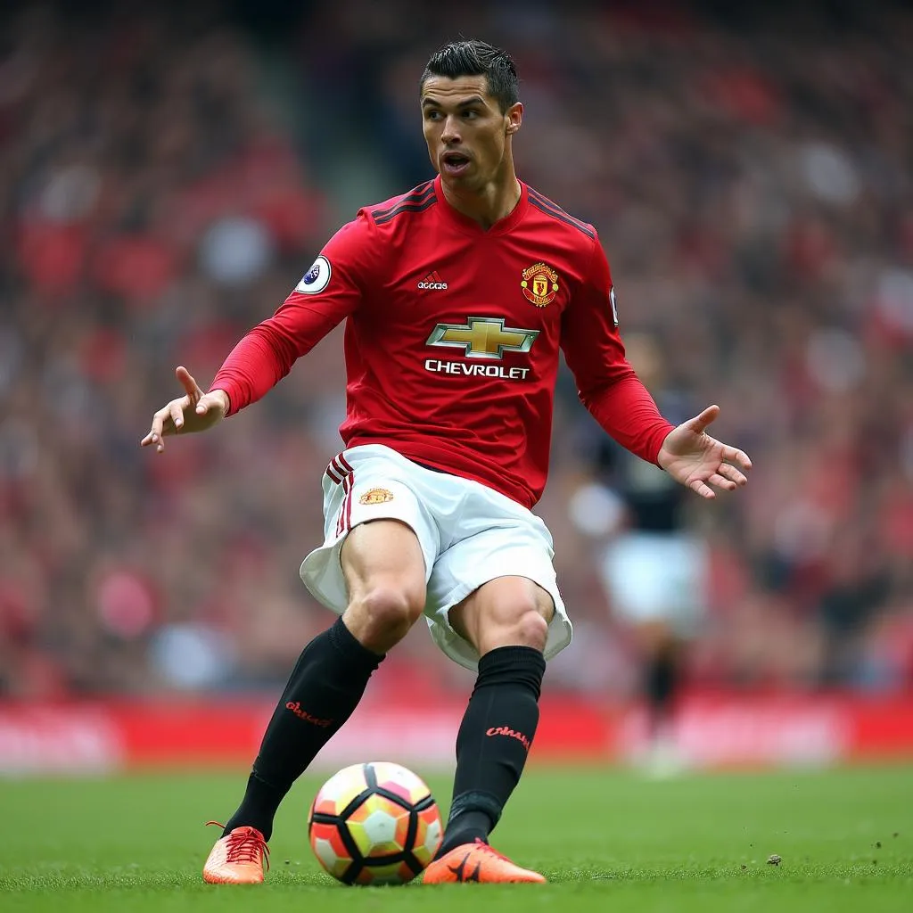 Cristiano Ronaldo trong màu áo Manchester United