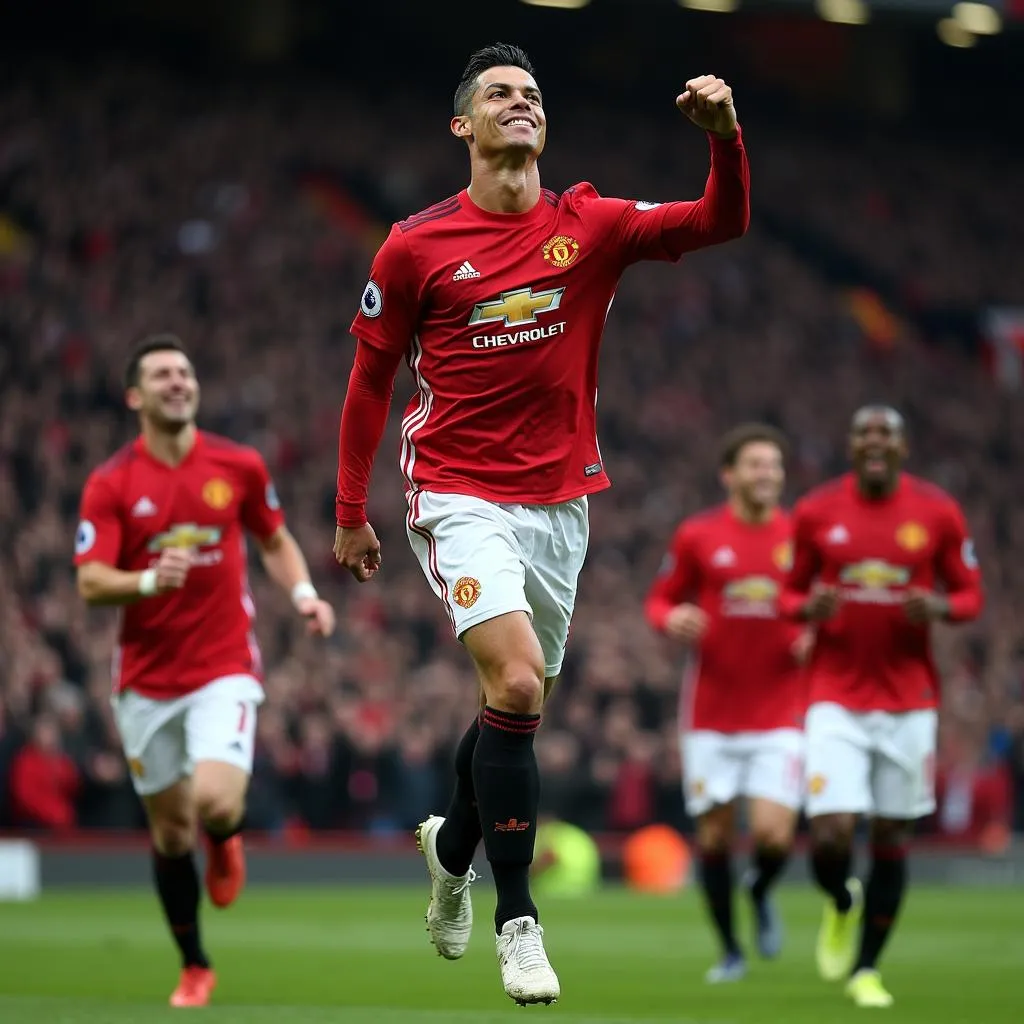 Ronaldo ăn mừng bàn thắng trong màu áo Manchester United