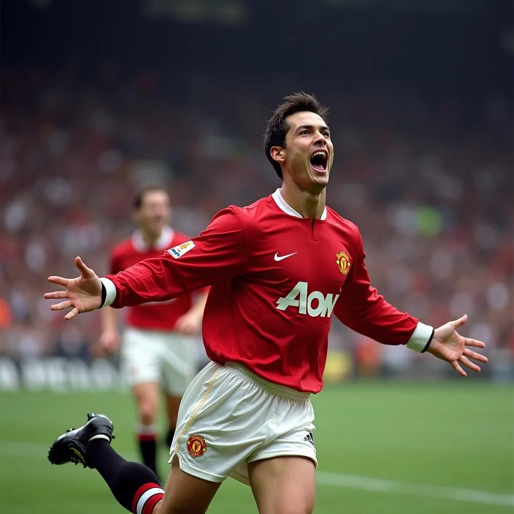 Ronaldo celebrates a goal for Manchester United