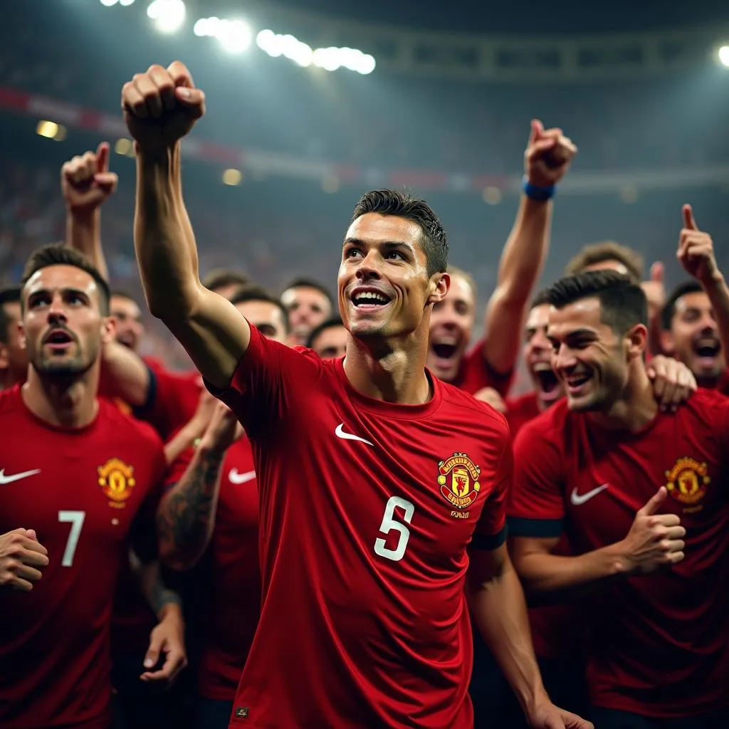 Ronaldo ăn mừng chức vô địch Champions League cùng Manchester United