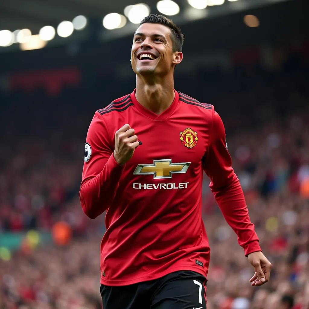 Cristiano Ronaldo celebrates his return to Manchester United