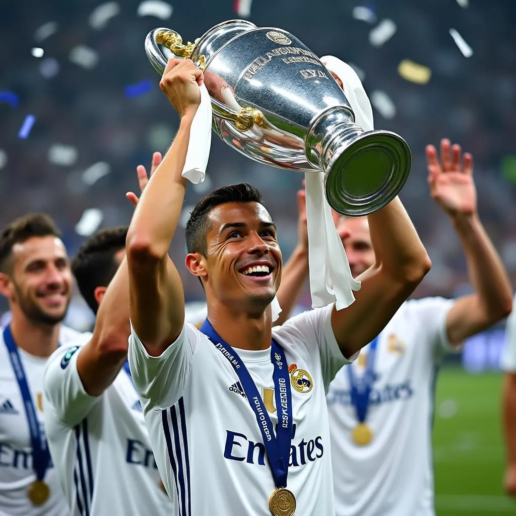 Ronaldo nâng cao chiếc cúp vô địch Champions League