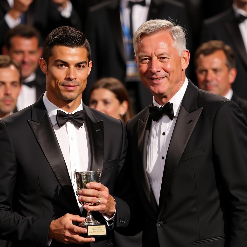 Ronaldo nhận giải thưởng cùng Sir Alex