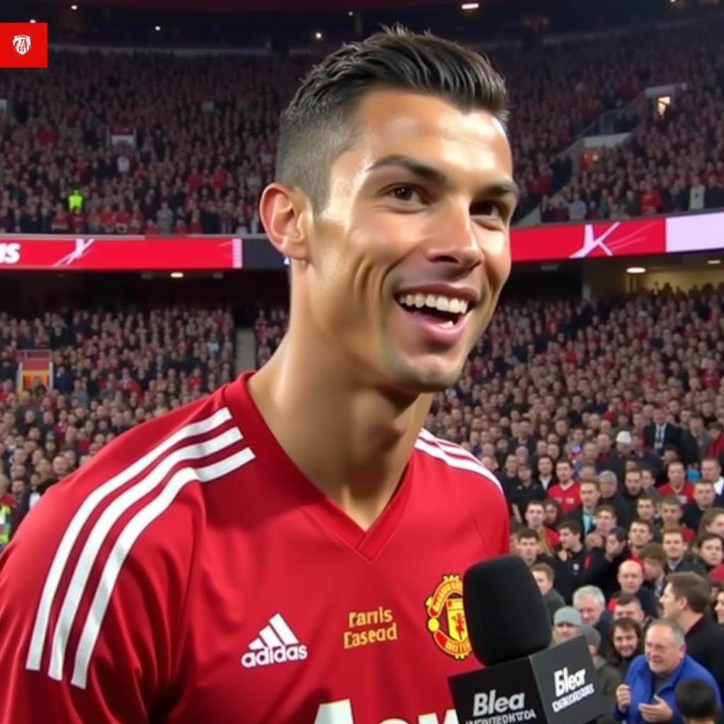 Ronaldo giving a post-match interview after scoring his first goal