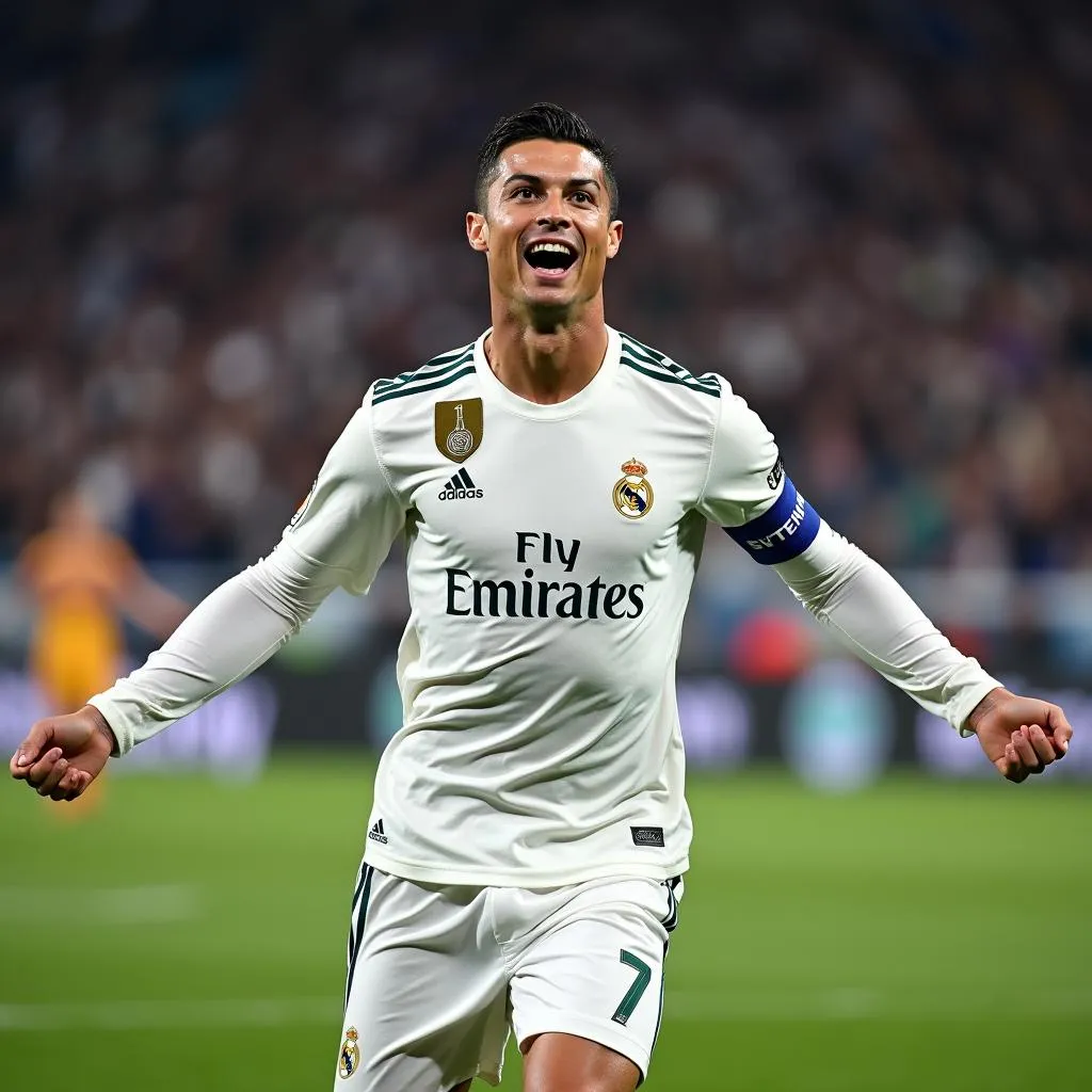 Cristiano Ronaldo ăn mừng bàn thắng trong màu áo Real Madrid