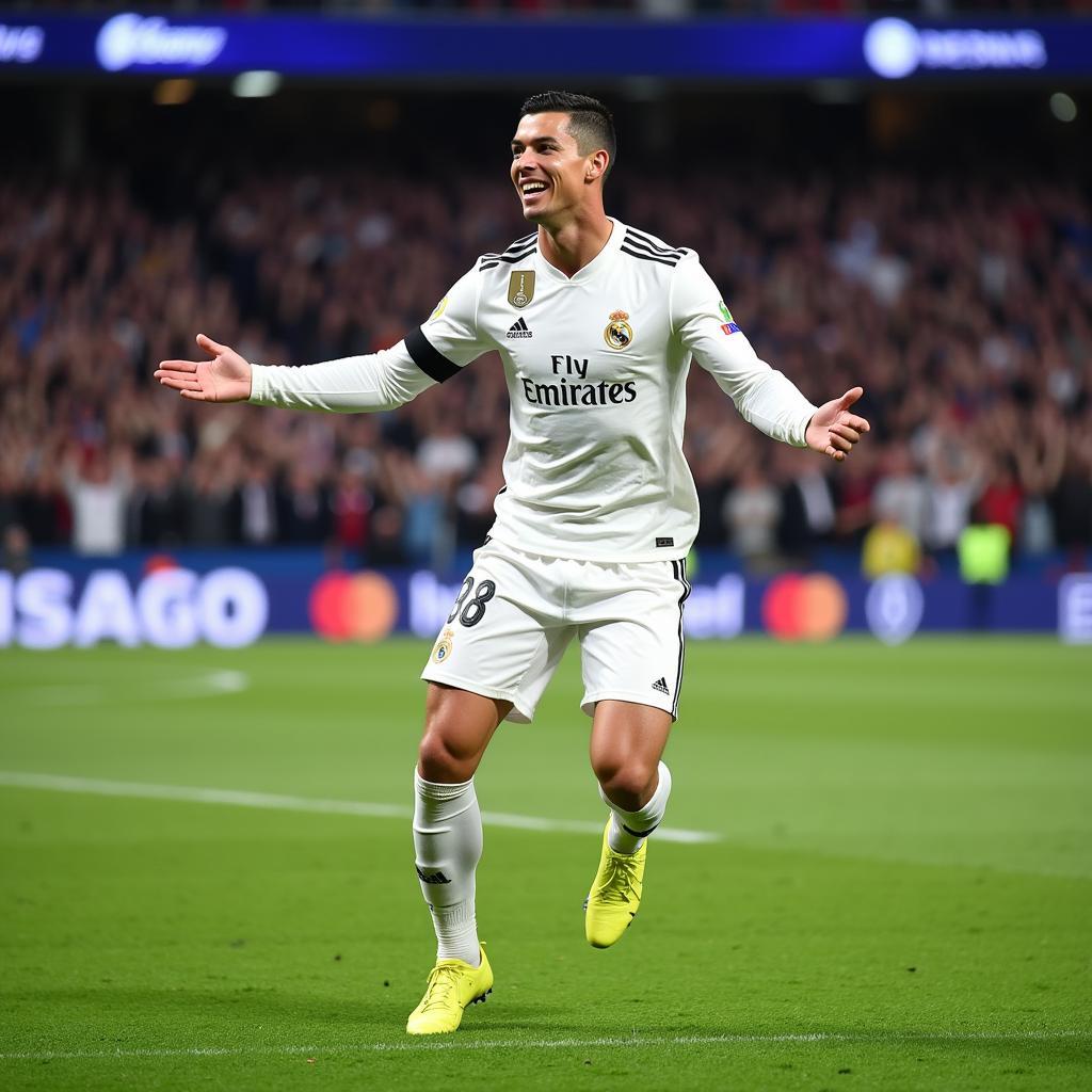 Ronaldo celebrates a goal for Real Madrid in the Champions League 2017-18.