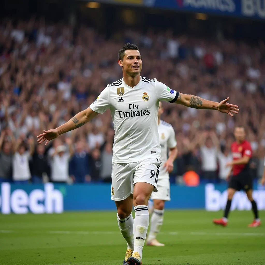 Cristiano Ronaldo celebrates with Real Madrid fans