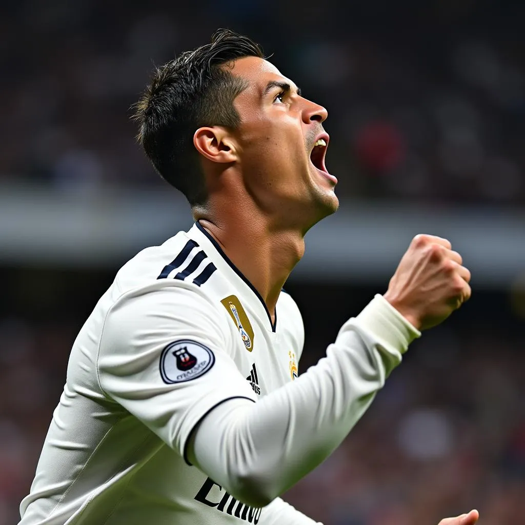 Cristiano Ronaldo celebrating a goal with his signature "Siu" celebration