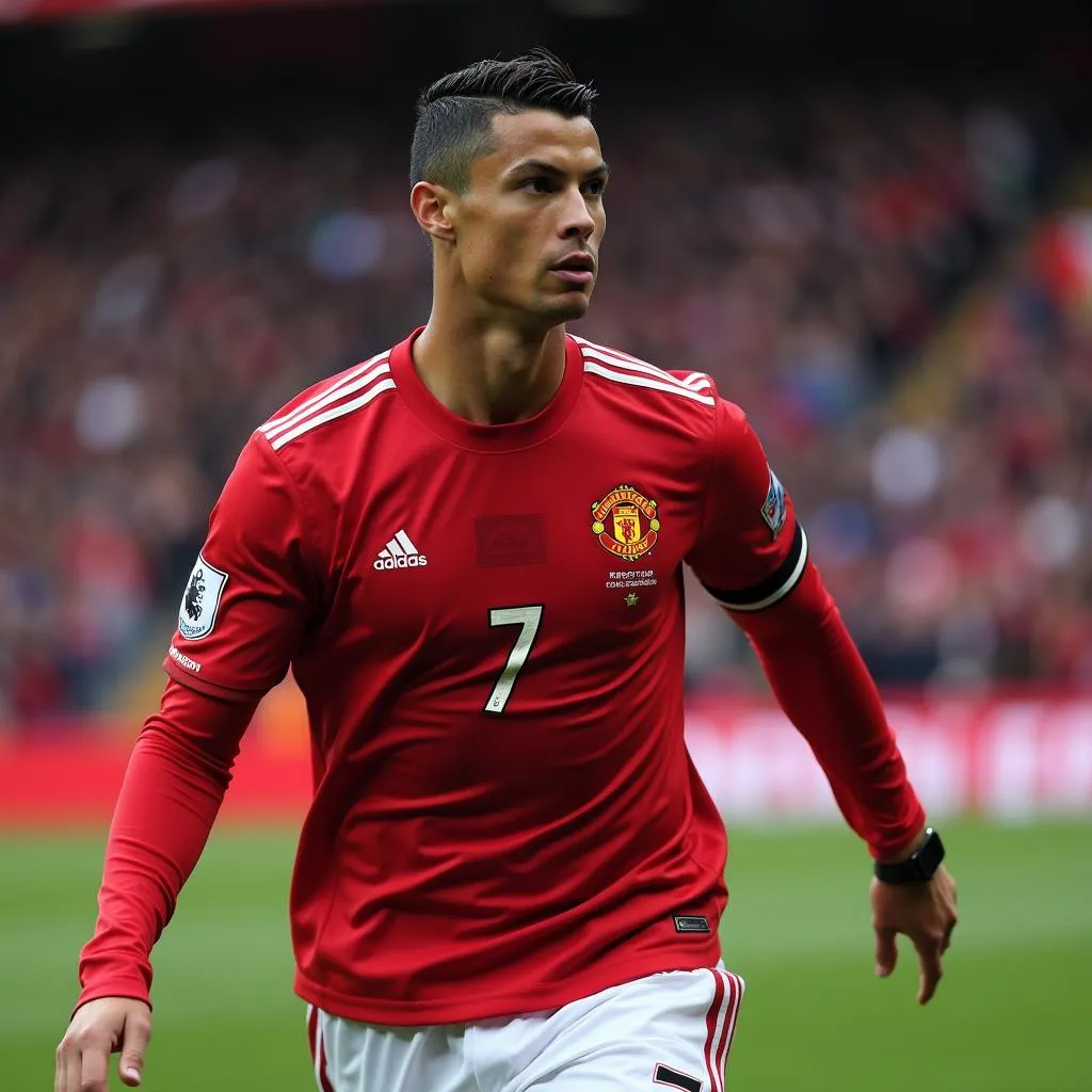 Ronaldo trong màu áo số 7 của Man Utd