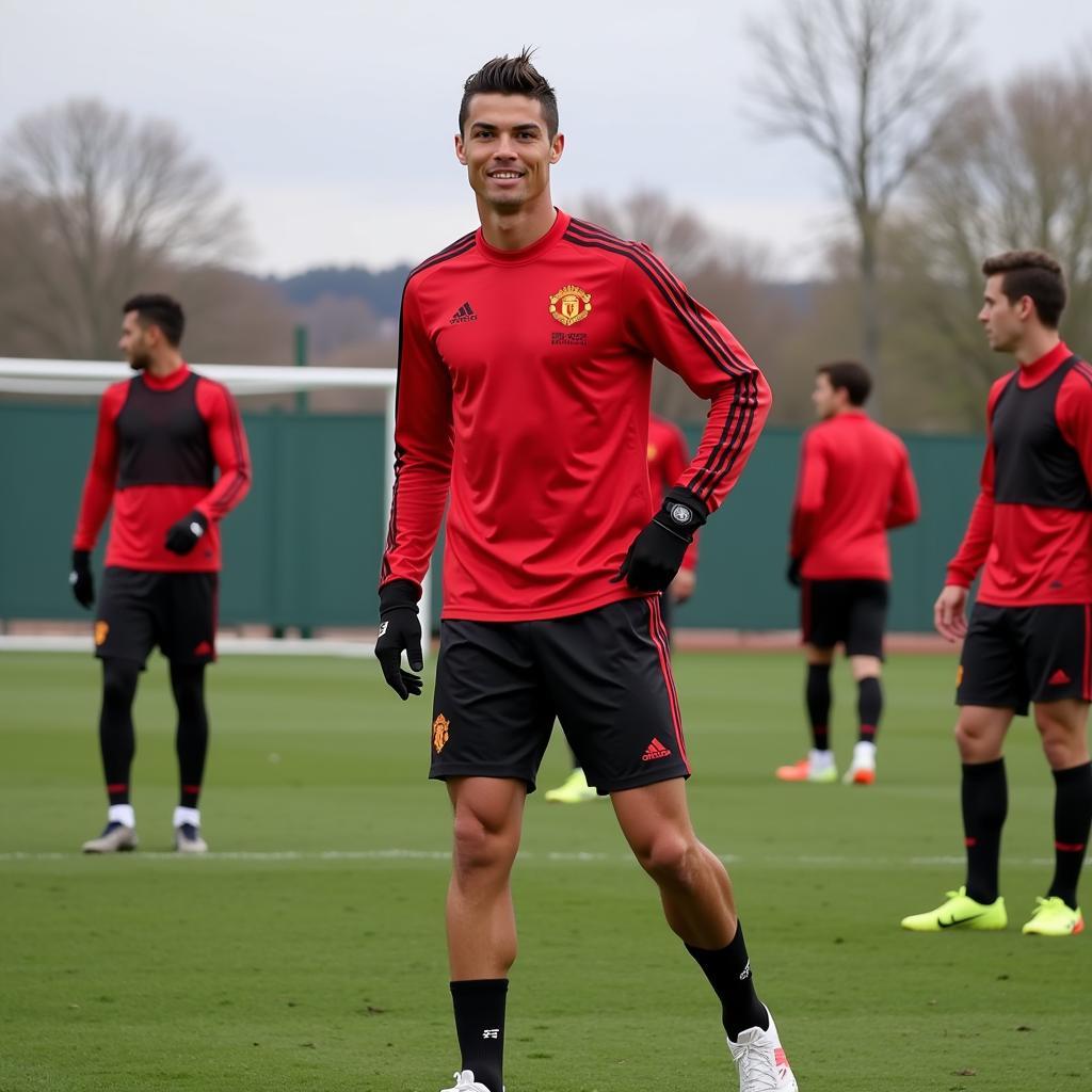 Ronaldo tập luyện cùng đồng đội ở MU