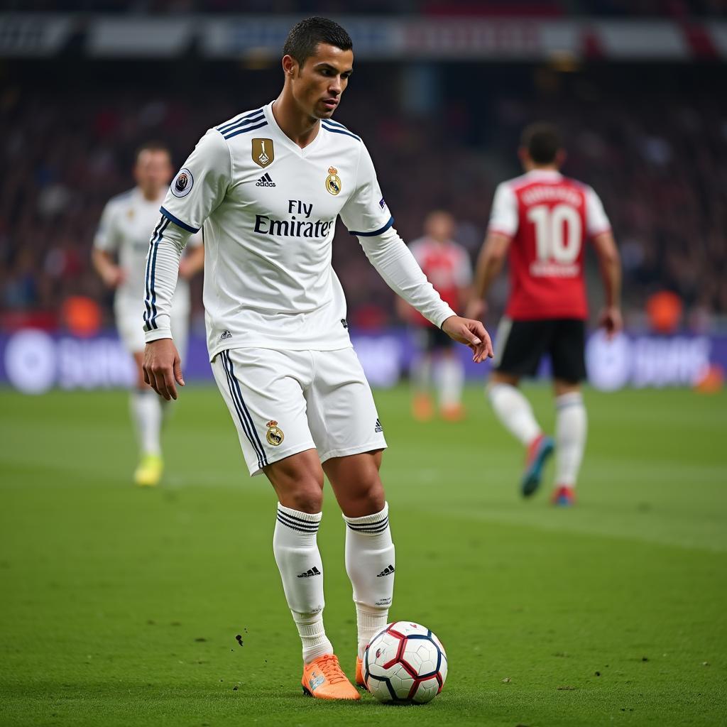 Ronaldo prepares to take a free-kick during the 2017-18 season.