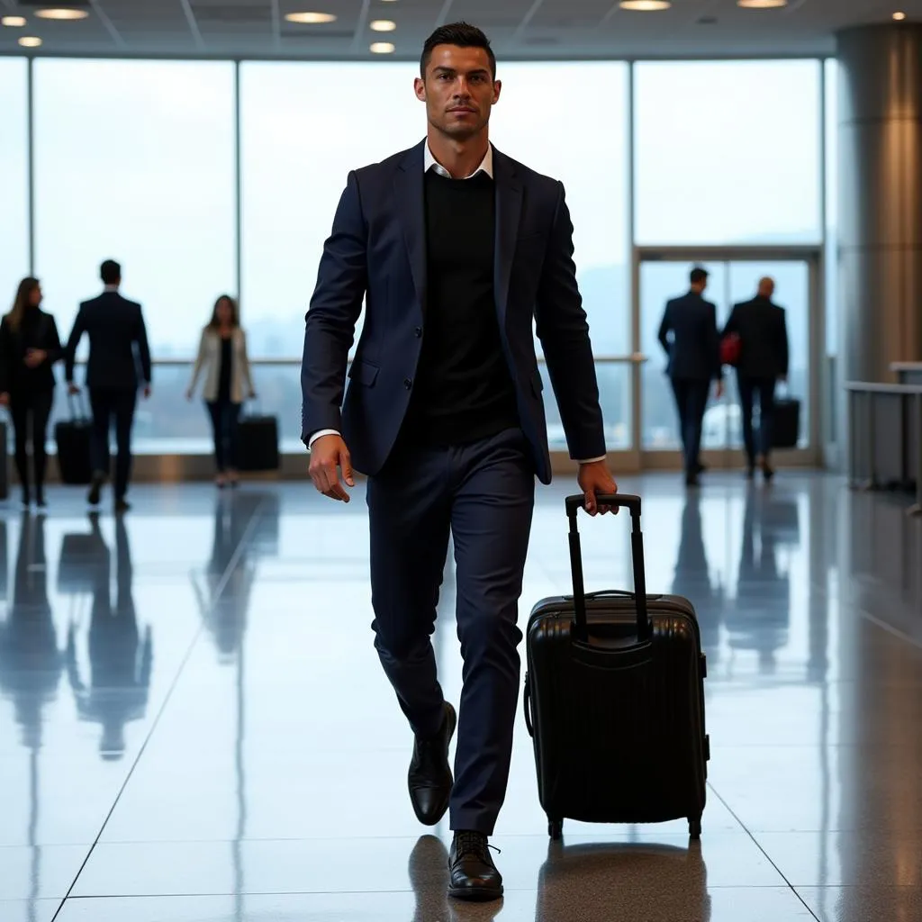 Ronaldo cùng vali tại sân bay