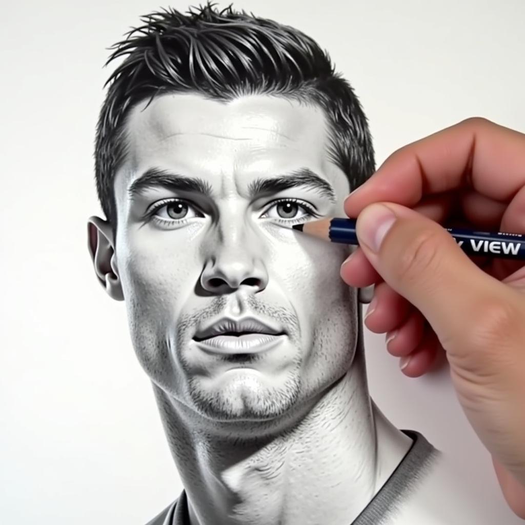 Đánh bóng hình Ronaldo bằng bút chì 3D