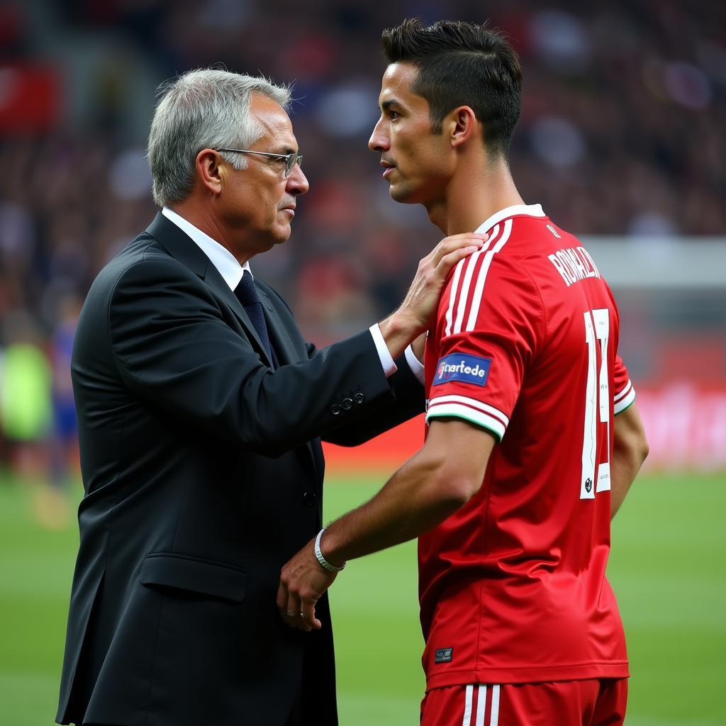 Ancelotti và Ronaldo trao đổi sau trận đấu