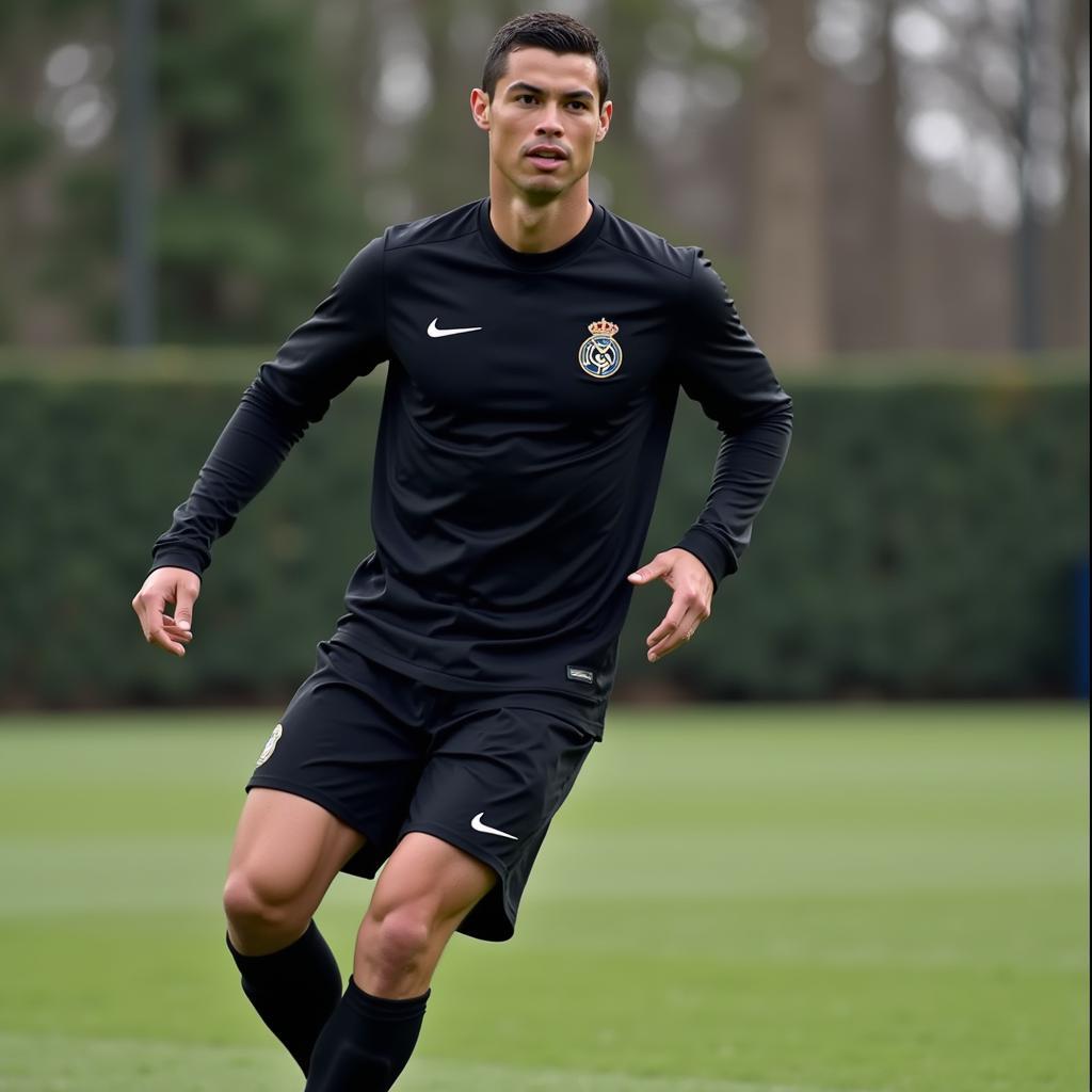 Ronaldo trong trang phục thể thao màu đen