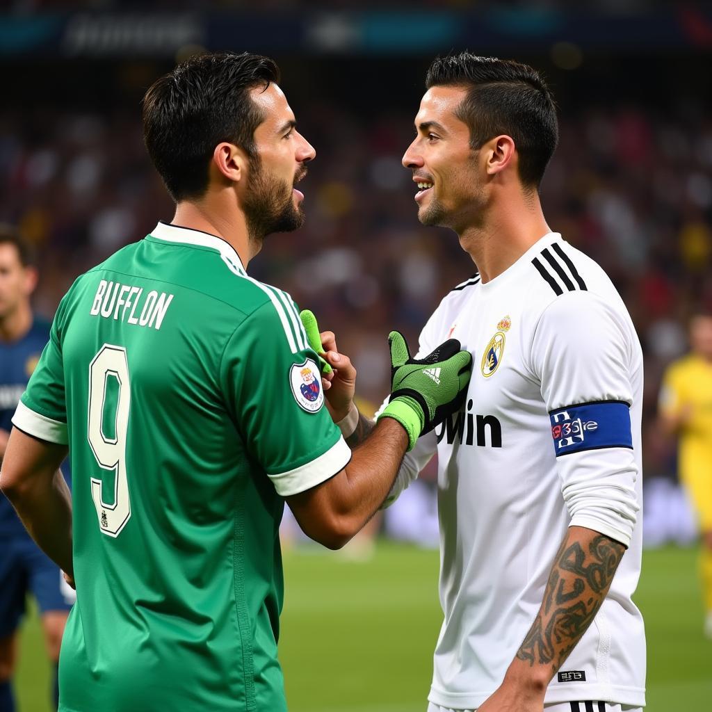 Buffon and Ronaldo shaking hands after a match