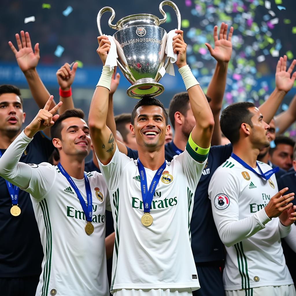 C.Ronaldo ăn mừng chức vô địch Champions League cùng Real Madrid