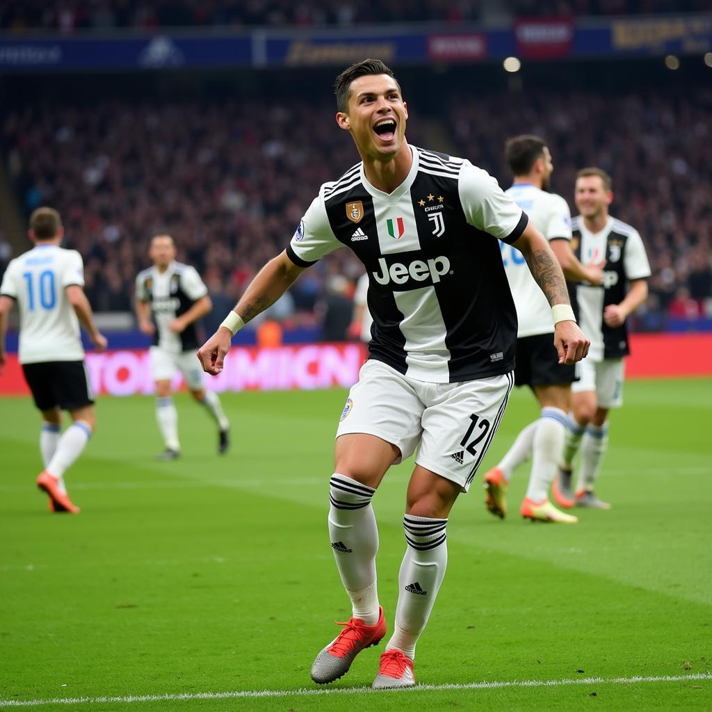 Ronaldo ghi bàn cho Juventus trong trận đấu với Chievo