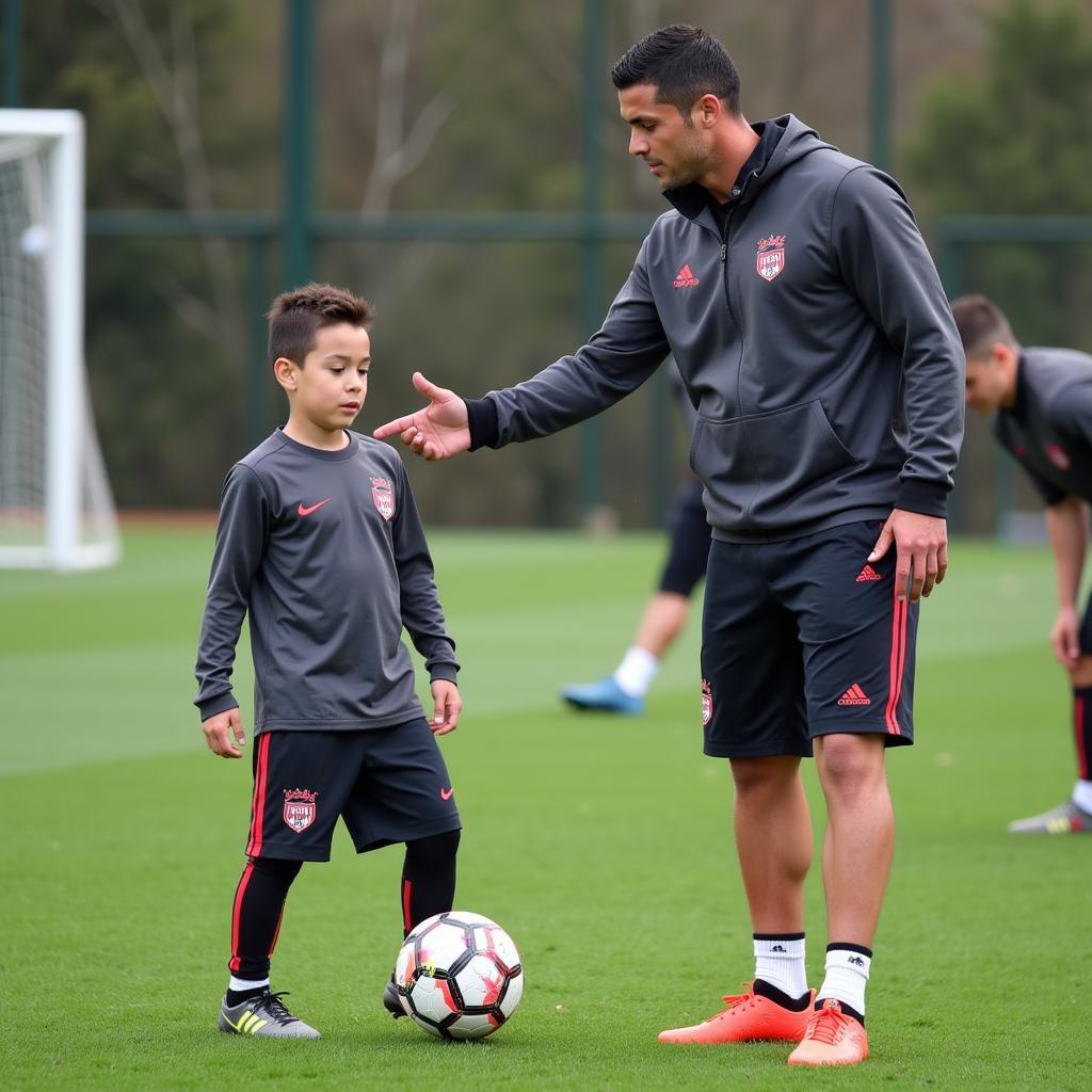 Cristiano Ronaldo Jr. tập luyện cùng cha