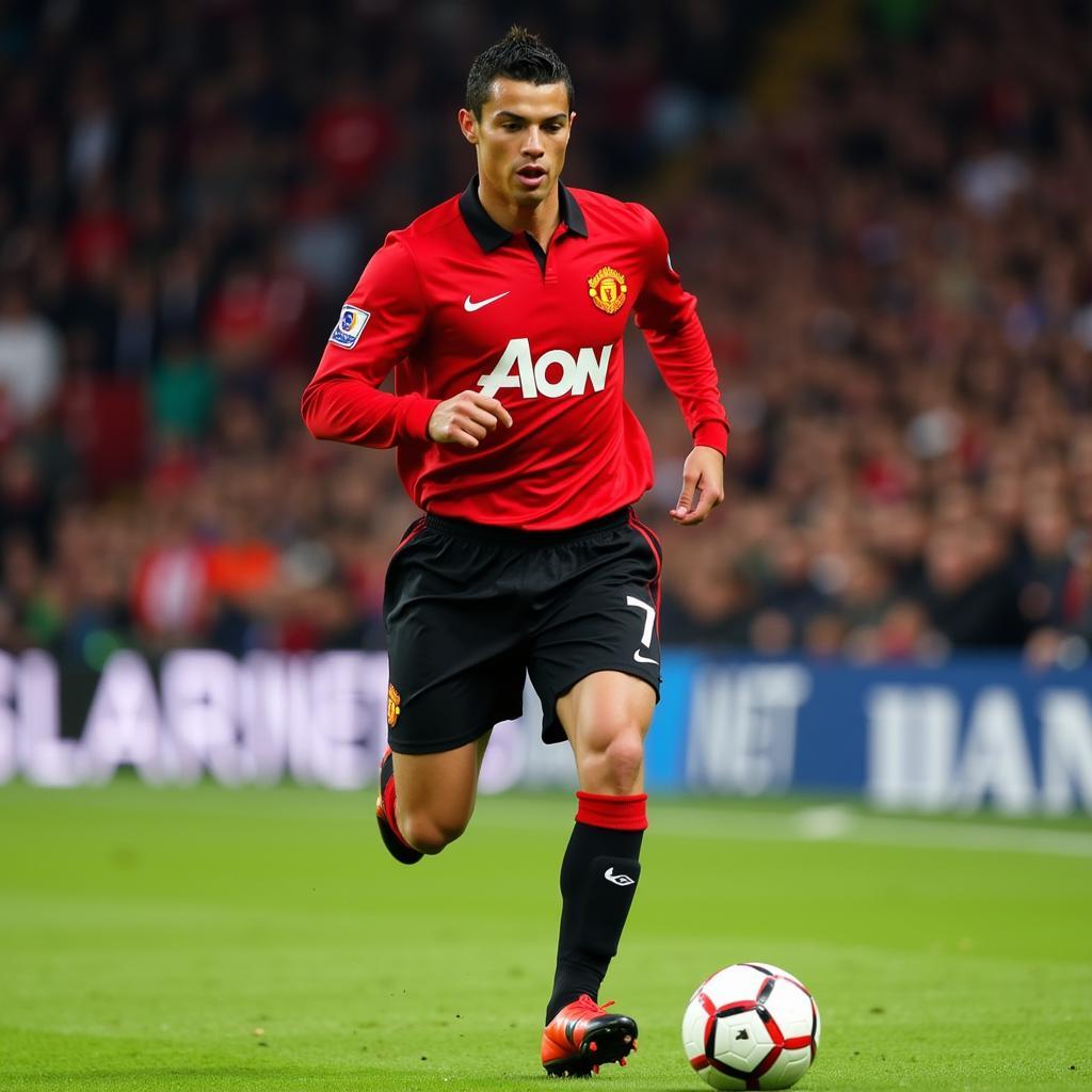 Cristiano Ronaldo trong màu áo Manchester United năm 2007