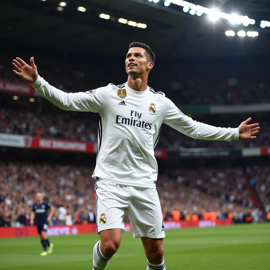 Cristiano Ronaldo ăn mừng bàn thắng trong màu áo Real Madrid