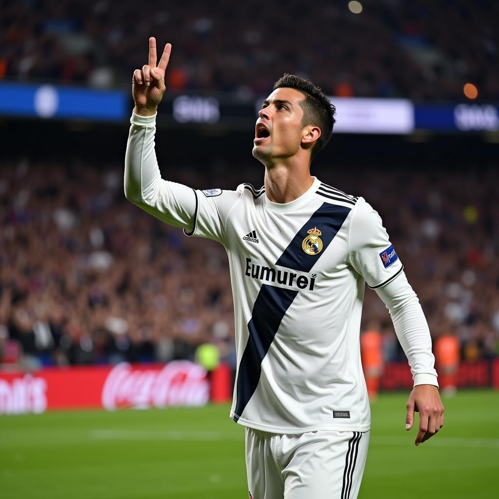 Cristiano Ronaldo ăn mừng bàn thắng vào lưới Barca