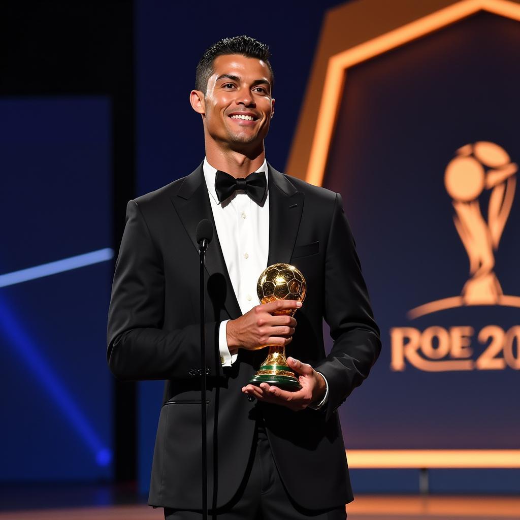 Cristiano Ronaldo receiving the Best FIFA Men's Player award