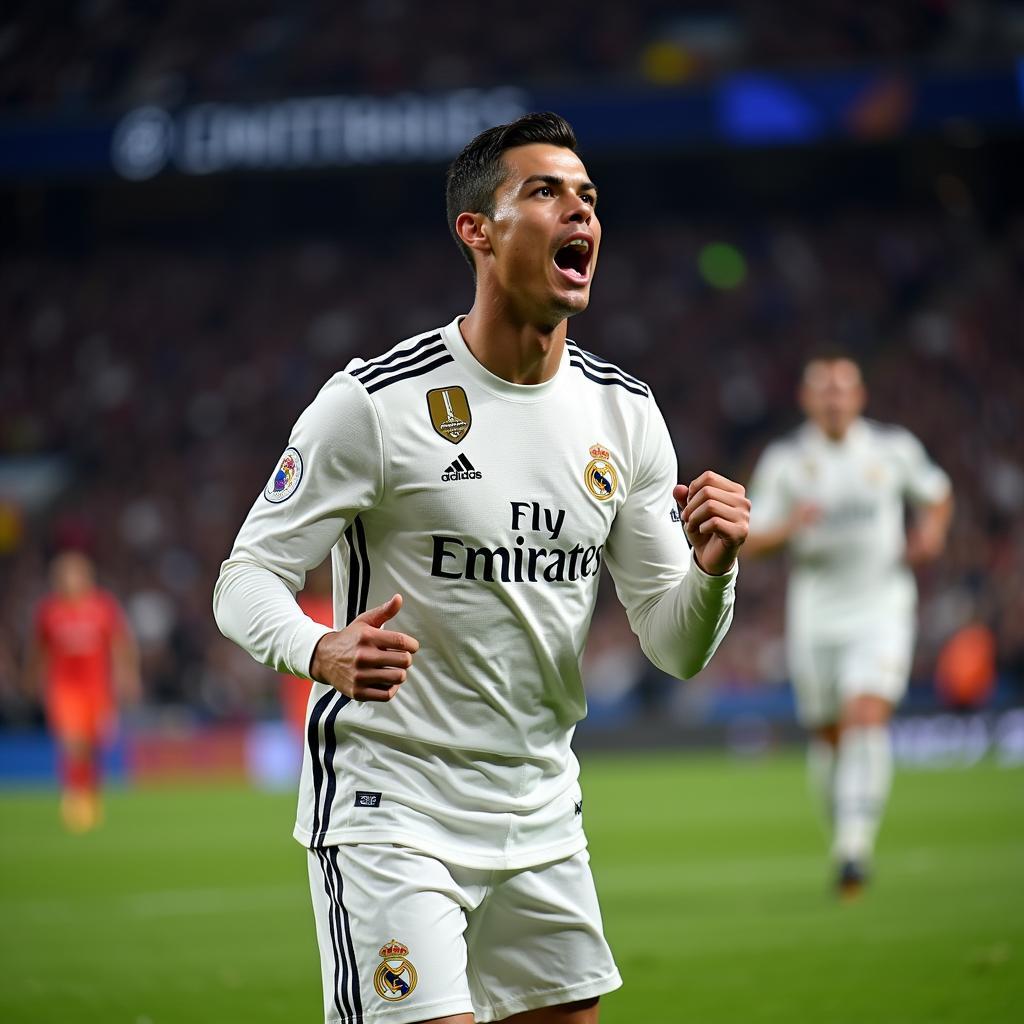 Cristiano Ronaldo celebrating a Champions League goal