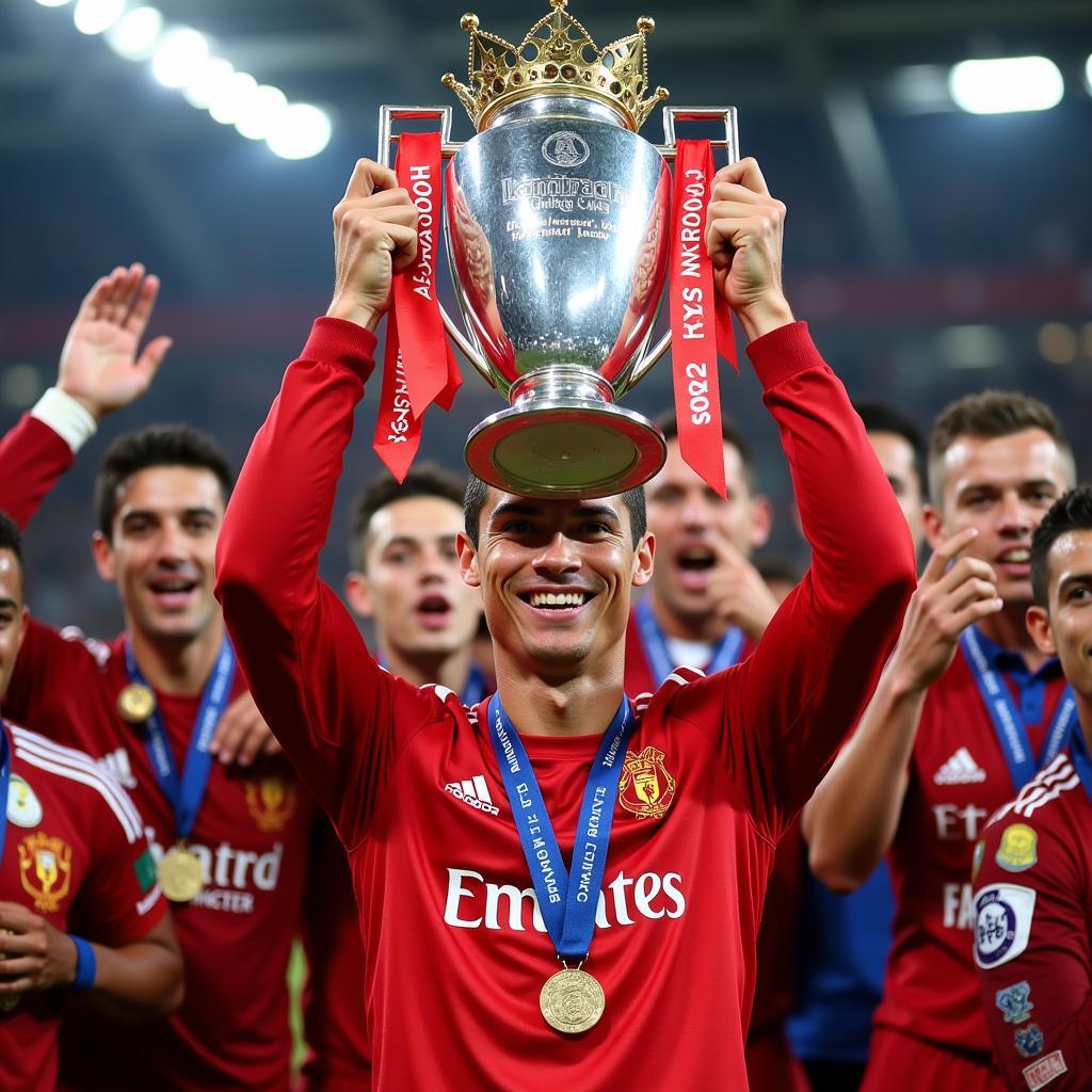 Cristiano Ronaldo nâng cao chiếc cúp vô địch Premier League