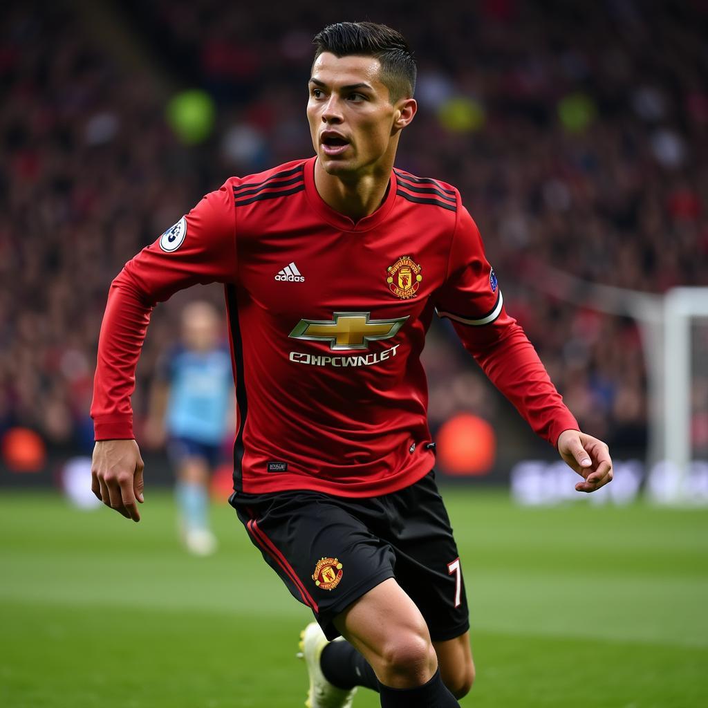 Cristiano Ronaldo trong màu áo Manchester United