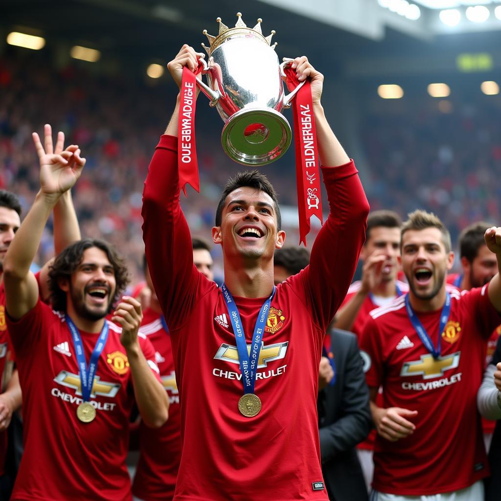 Cristiano Ronaldo ăn mừng chức vô địch Premier League cùng Manchester United